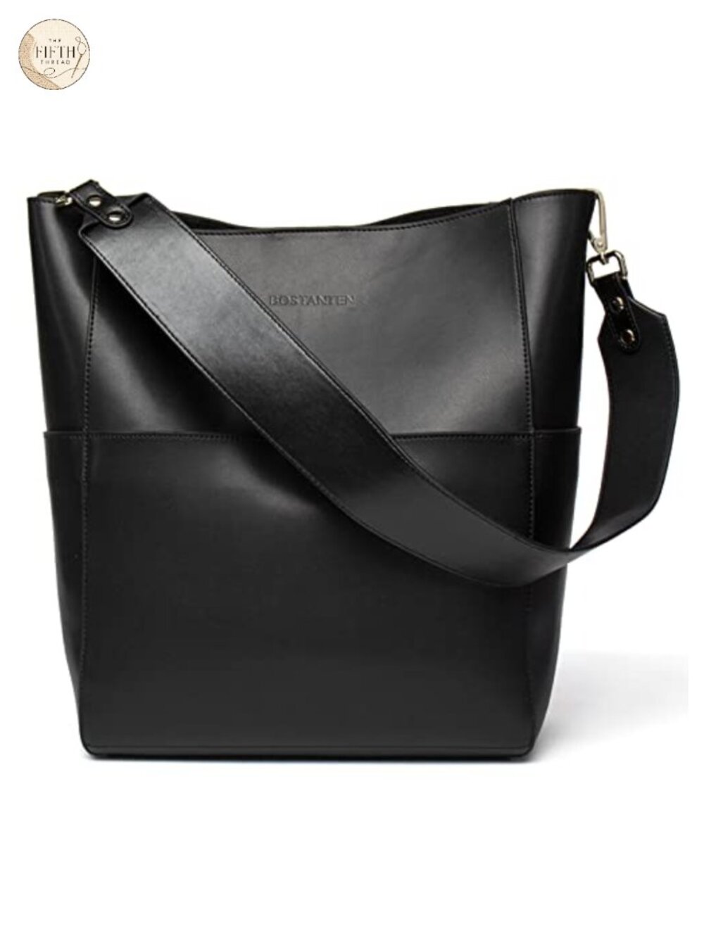 Top Layer Cowhide Leather Bucket Bag Tote Shoulder Handbag with Removable Pouch